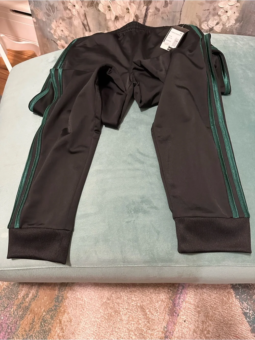 adidas Black and Green Full-Zip Track Suit Jacket and pants